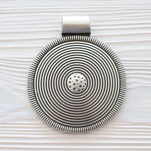 Large tribal pendant, silver medallion, spiral pendant, large hole pendant, round pendant silver, large pendant, large metal focal pendant image 4