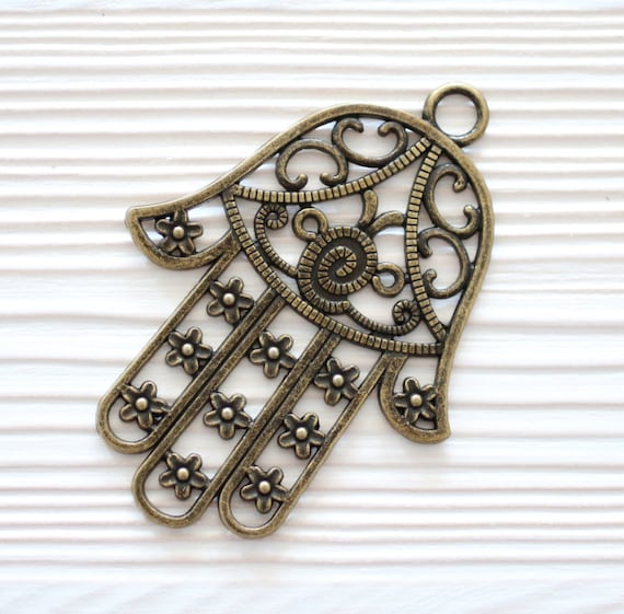 Hamsa pendant, antique gold, filigree Hamsa pendant, Hamsa necklace dangle, hammered Hamsa pendant, gold Hamsa, hand of fatima pendant