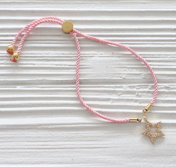 Adjustable pink cord bracelet, DIY string bracelet blank, semi-ready cord bracelet with gold stopper, blush pink friendship bracelet, N35