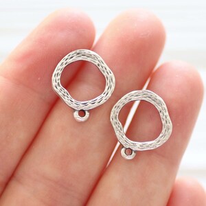 2pc earrings stud set, silver earring studs, round stud earrings, studs set, studs with loop for charms tassels, silver plated studs image 1