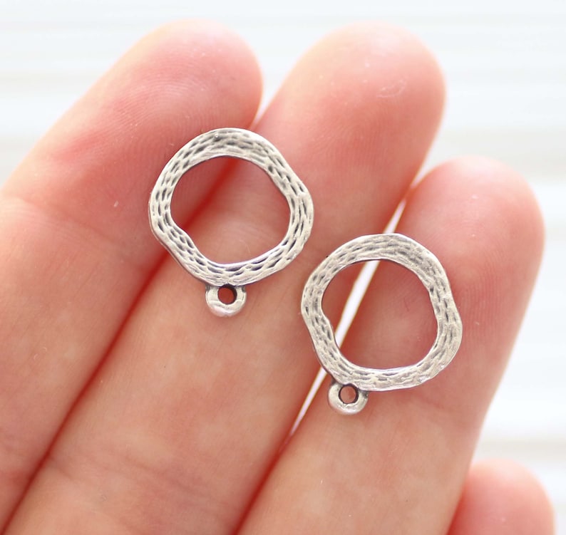 2pc earrings stud set, silver earring studs, round stud earrings, studs set, studs with loop for charms tassels, silver plated studs image 1