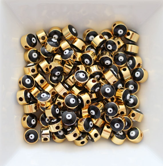 5pc, 7mm black evil eye beads, round evil eye beads, DIY earrings beads, lucky beads, necklace, bracelet slider beads, spacer beads, EE7M