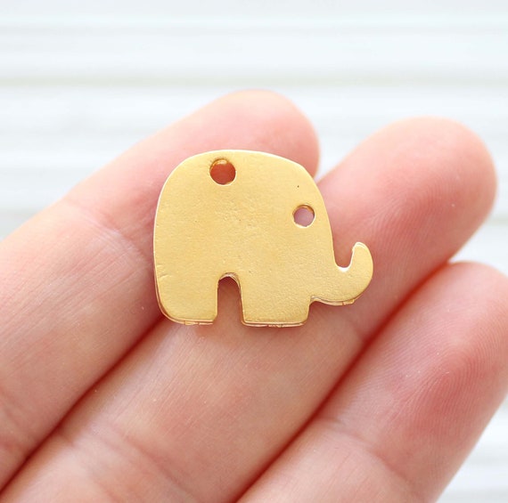 2pc elephant charm gold, elephant pendant gold, animal pendant, elephant necklace findings, earrings, necklace, bracelet charm