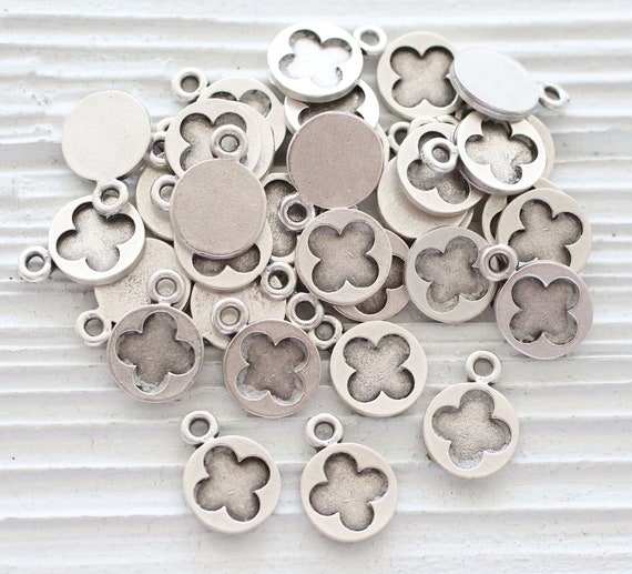 10pc silver earring charms, flower charm, bracelet charms, silver charms, round charm, dangles, tribal charms, necklace charms, silver beads