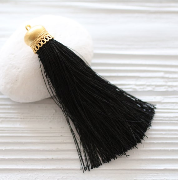 Black silk tassel, gold cap silk tassel, tassels for jewelry, necklace tassel pendant, black tassel, purse tassel, keychain tassel, decor,N8