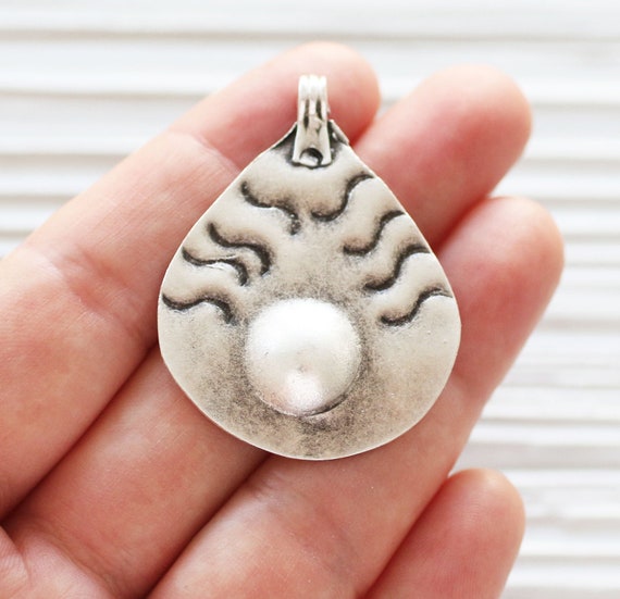 Drop pendant, large hole pendant, contemporary, hammered metal pendant, unique pendant, tribal rustic pendant,teardrop focal dangle pendant