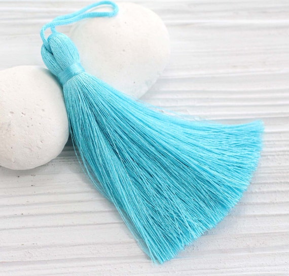 Turquoise silk tassel, aqua, sky blue, thick tassel, silk tassel, jewelry tassels, thread tassel, mala tassel, extra large silk tassel, N42