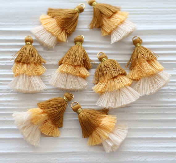 Layered tassels, gold ivory brown multi layer tassels, earrings tassels, home decor tassels, purse tassel charm, necklace dangle tassel