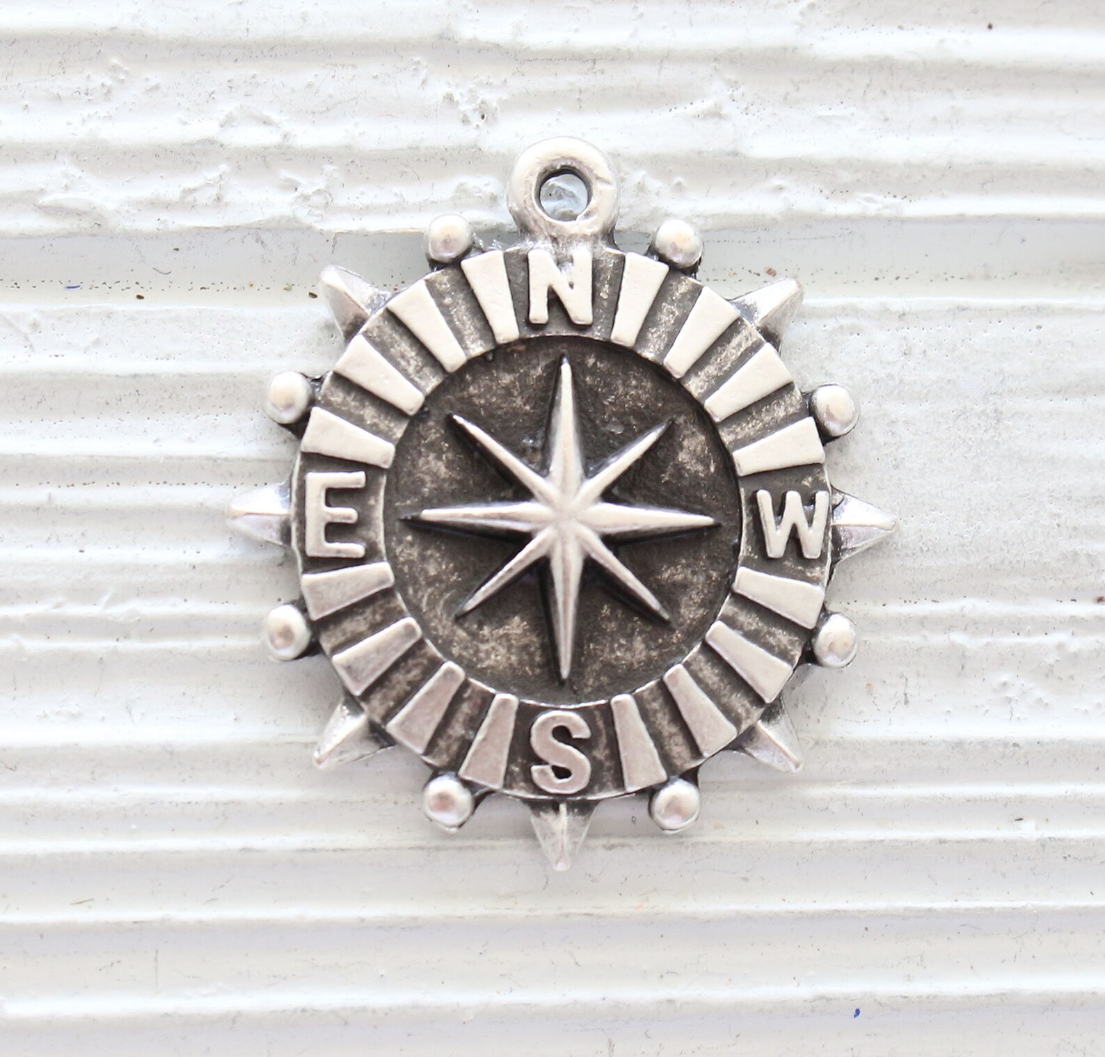 Silver Compass Pendant Round Pendant Silver Necklace Dangle Etsy UK