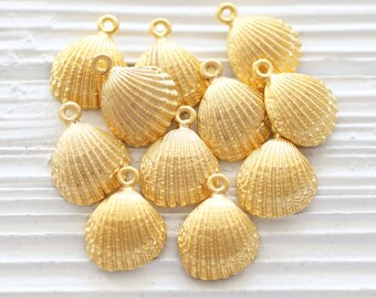 10pc seashell charms gold, seashell earring dangles, matte gold, seashells, sea findings, sea pendant, seashell pendant charm gold, shell, L