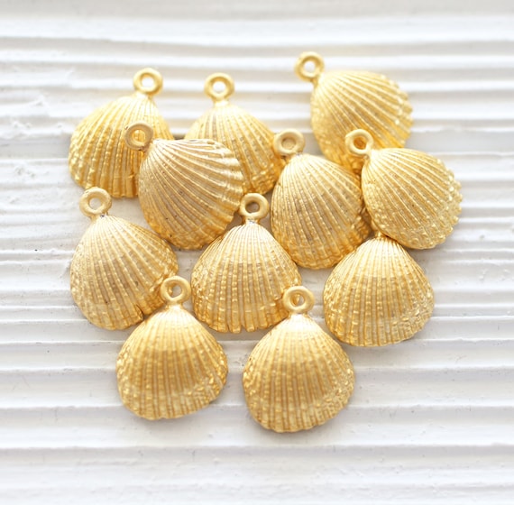 10pc seashell charms gold, seashell earring dangles, matte gold, seashells, sea findings, sea pendant, seashell pendant charm gold, shell, L