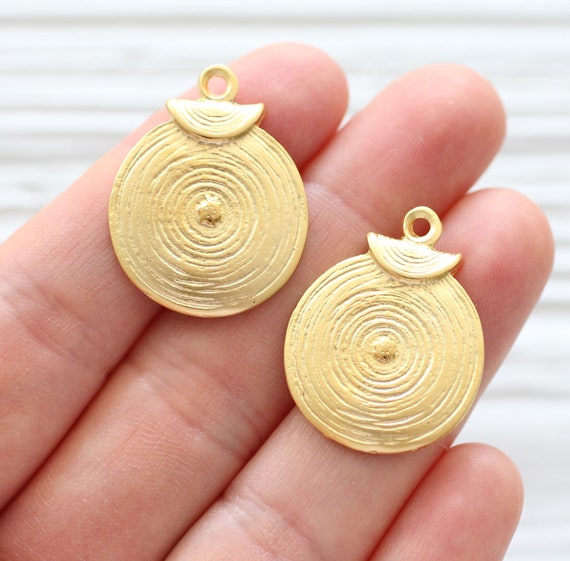 2pc spiral earring charms gold, tribal charms, just dangles, spiral pendant, gold charms, spiral necklace charm, metal charms, large charms