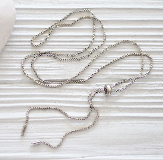 Silver necklace blank with sliding stopper, adjustable DIY necklace chain, silver necklace chain, silver chain necklace blank