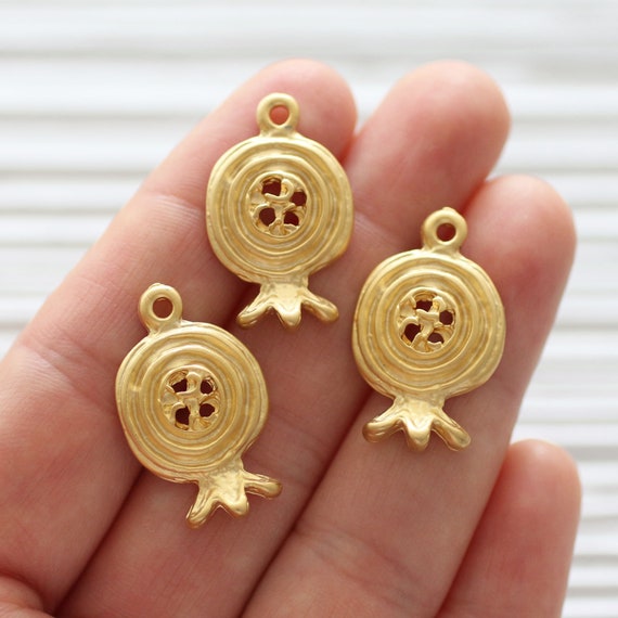 2pc pomegranate pendant, gold dangles, pomegranate charm, earrings dangle, pomegranate jewelry, pomegranate, pomegranate flower