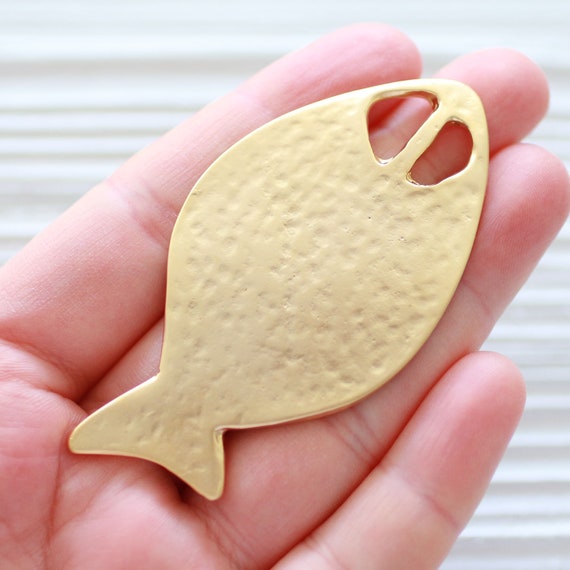 Fish pendant gold, sea pendant, fish medallion, big pendant, large animal pendant, gold fish, large fish, cute fish dangle pendant