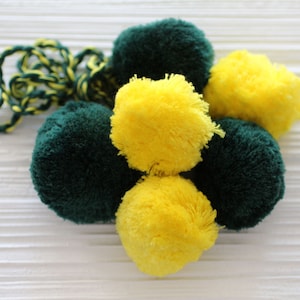 Yellow green pom pom bag charm, curtain tie back, pom pom purse charm, wall hanging decor, pom pom swag, door knob decor, car charm,pom poms