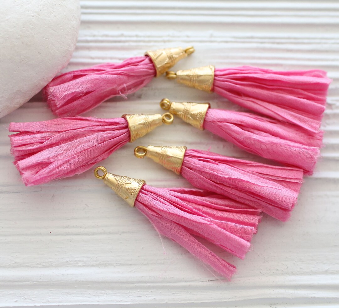 Pink Sari Silk Tassel Short Silk Tassel Tassel With Gold Etsy