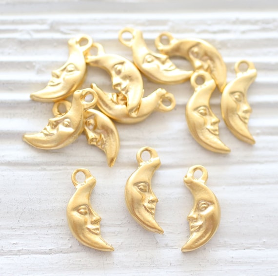 10pc crescent charms, earring charms, celestial charms, bracelet charms, matte gold metal beads, necklace charms, crescent moon gold charms