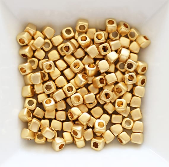 10pc square rondelle beads gold, sliding beads, matte gold heishi beads, metal spacer beads, large hole beads,square beads,bracelet beads,S1