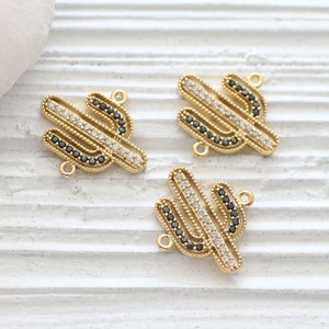 Cactus pave pendant, rhinestone pendant, desert plant, pave connector, gold pave charms, necklace rhinestone findings, bracelet charms image 7