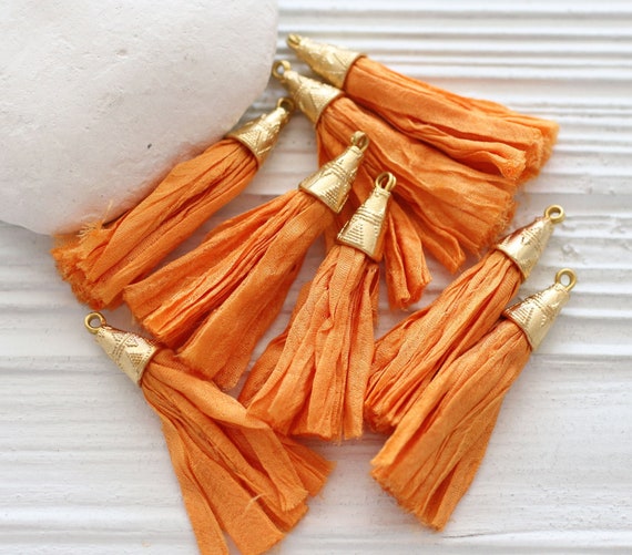 Orange tassel, sari silk tassel, short mala tassel, purse tassel, orange sari silk, tassel with cap, jewelry necklace tassel, N26