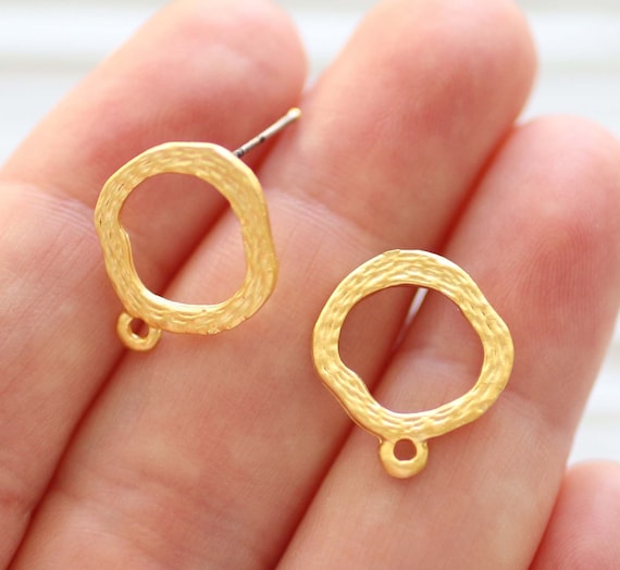 2pc 24K gold plated earrings stud set, earring studs gold, round stud earrings, studs set, studs with loop for charms tassels, gold studs