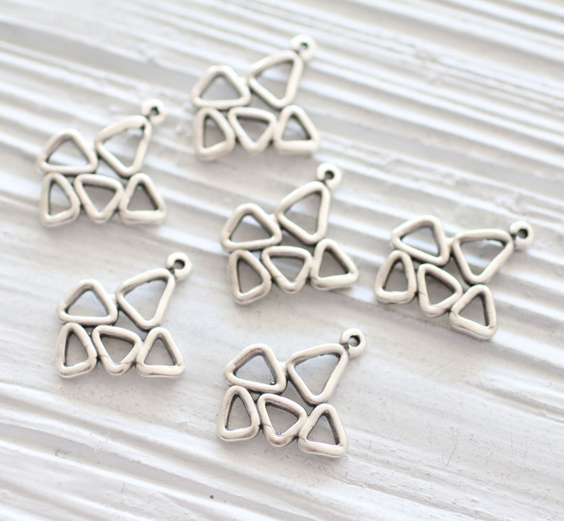 multiple triangle charm earrings dangle rustic abstract charm pendant geometrical necklace charms 2pc large tribal charms silver