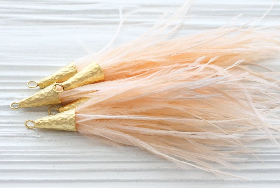 Blush feather tassel, keychain tassel, feather earrings tassel, jewelry tassels with gold cap, necklace tassel, peach, purse tassels, N60