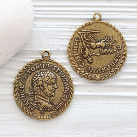 Antique gold coin pendant, Greek coin pendant, coin medallion, coin dangles, replica Greek coins, coin pendant gold, ancient coin pendant