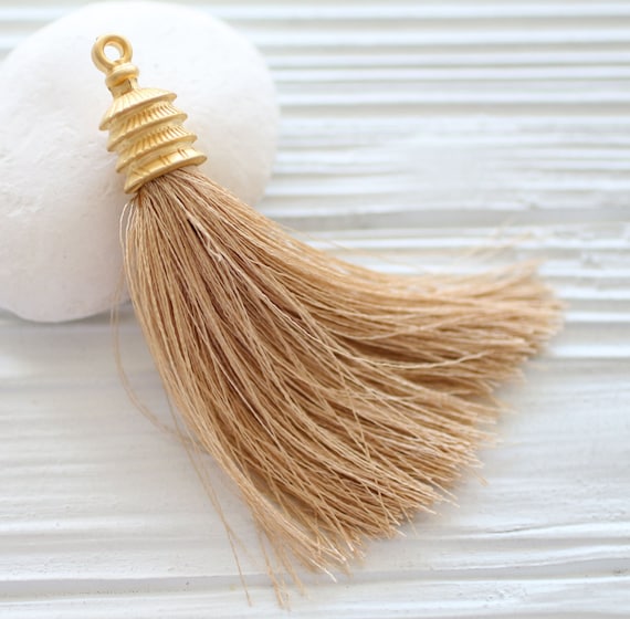 Gold cap latte brown silk tassel, long tassel, tassel pendant, camel, taupe, wheat, tan, jewelry tassels, silk tassel, decorative, honey,N34