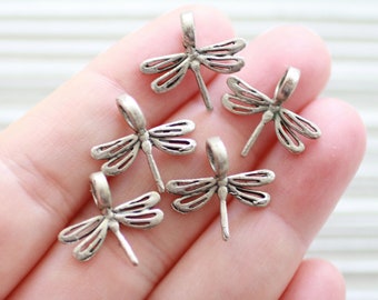 5pc dragonfly charms, animal charms for necklace, earring charms silver, silver charms, animal charms, just dangles