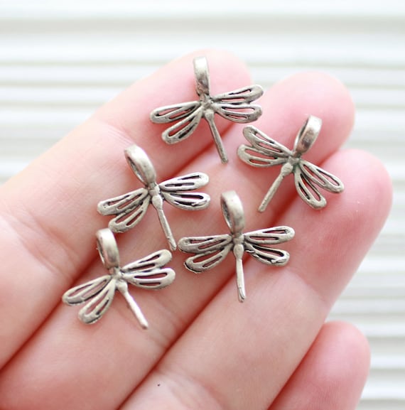 5pc dragonfly charms, animal charms for necklace, earring charms silver, silver charms, animal charms, just dangles