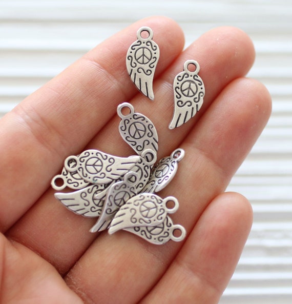 10pc angle wing charm silver, large wing charms, earring charms, metal beads, angel wings, bracelet charms, tribal, metal silver charms