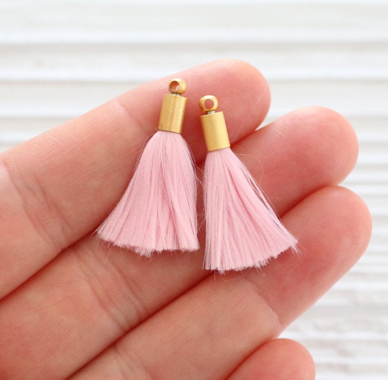 2pc Pink Tassel With Gold Cap Mini Tassels Tassel Pendant Short Tassel Earring Tassels