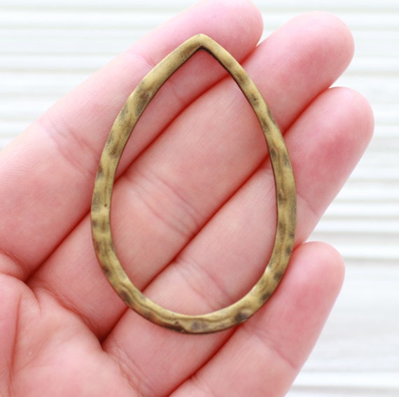 Large drop pendant, earrings drop loops, earring hoops, antique gold hoop, hammered pendant, earrings pendant charm, teardrop pendant, L