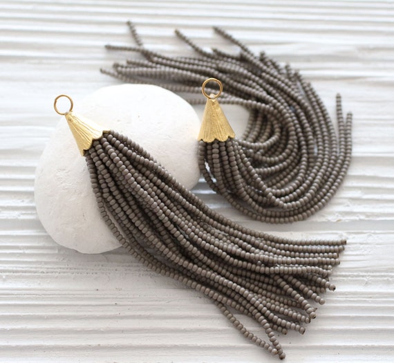 Gray beaded tassel, large gray tassel, tassel pendant, grey, bead tassel, long tassel, decorative, necklace tassel, smoke tassel, N27