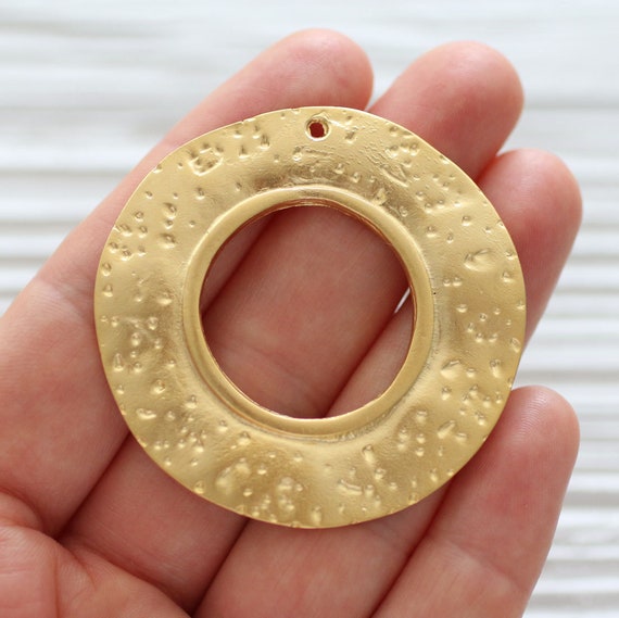 Organic shaped round pendant gold, gold hoops, ring pendant, loop pendant, textured circle pendant, hammered pendant, tribal ring pendant