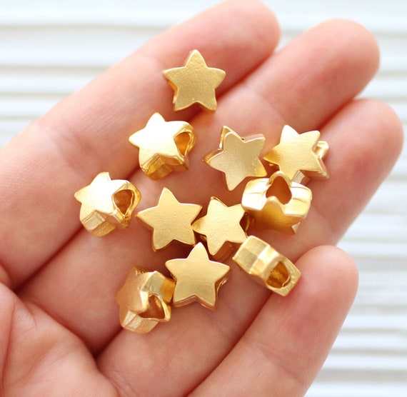 5pc star beads gold, slider beads, bracelet beads,  spacer beads, necklace large hole beads, rondelle bracelet beads,metal star charms beads