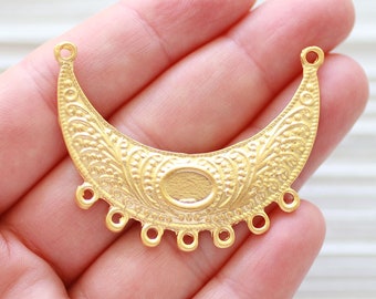 Multi strand pendant gold, crescent pendant, rustic crescent, necklace pendant with bezel, textured pendant