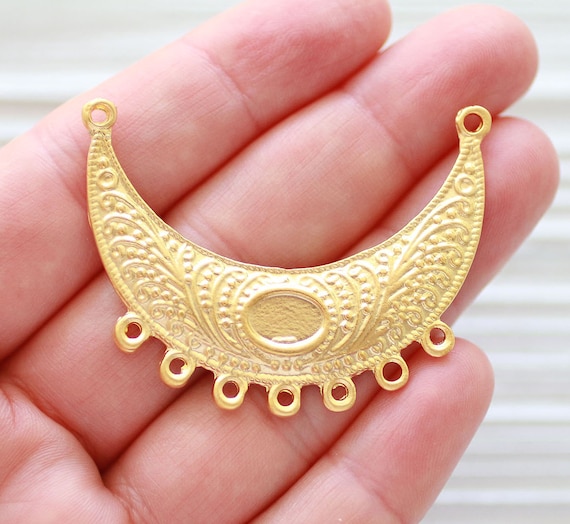 Multi strand pendant gold, crescent pendant, rustic crescent, necklace pendant with bezel, textured pendant