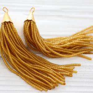 Golden yellow bead tassel, beaded tassel, gold cap tassel, large mustard tassel, decorative, beaded earrings tassel, necklace tassel, N18