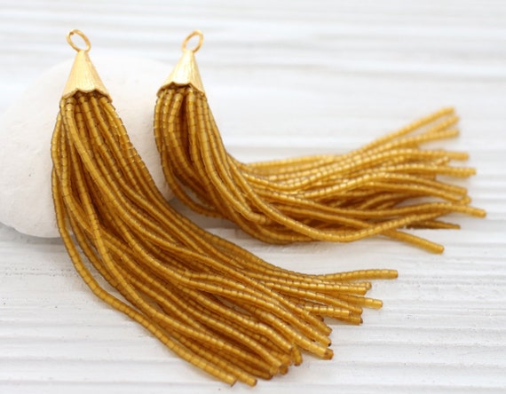 Golden yellow bead tassel, beaded tassel, gold cap tassel, large mustard tassel, decorative, beaded earrings tassel, necklace tassel, N18