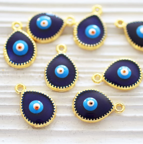 2pc drop charms with evil eye, evil eye pendant, enamel evil eye charm, earrings bracelet charms, blue evil eye necklace charm dangle