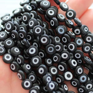 15&quot;, 46pc, 8mm black evil eye beads, lucky evil eye, DIY bracelet beads, round evil eye beads, flat evil eye glass beads, necklace beads,EE8