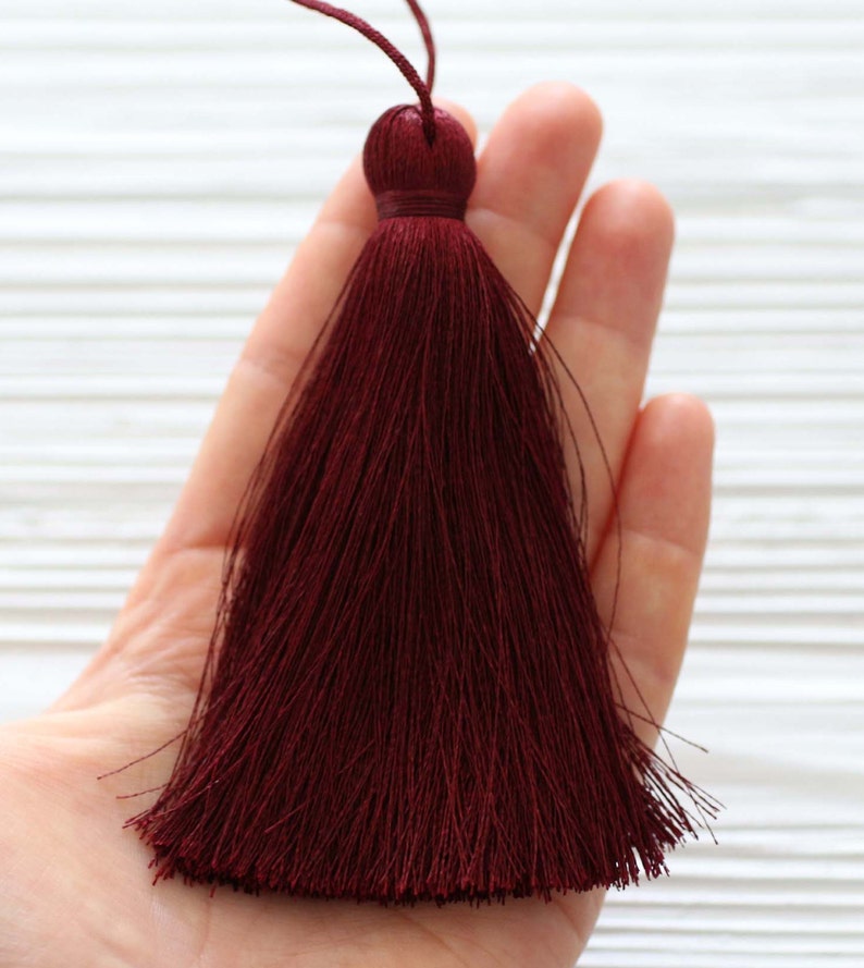 Extra large burgundy tassel, red wine, door knob, pillow tassels, silk tassel, jewelry tassels, plum, mala tassel, decorative tassels, N59 image 3