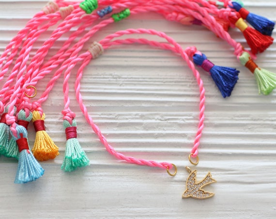 Neon pink cord bracelet with tassels, rose friendship bracelet blank, DIY cord bracelet blank, semi-ready bracelet, string bracelet, N33