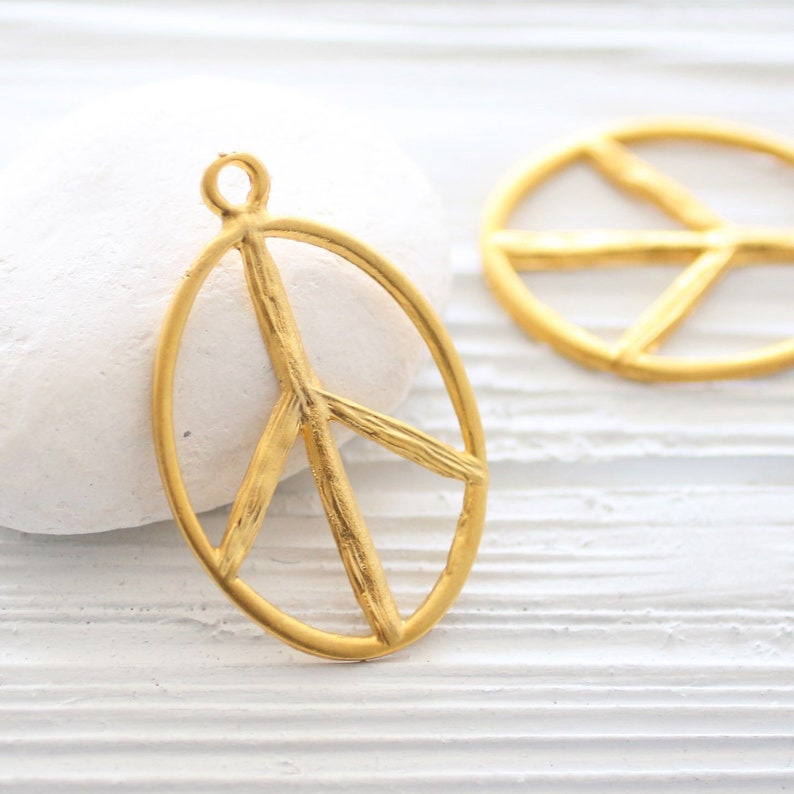 Gold peace pendant, peace, gold peace sign, large gold pendant, large pendants, gold piece sign earrings dangle, piece sign, dangles image 1