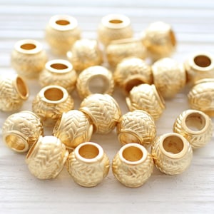 10pc matte gold rondelle beads, large gold metal beads, heishi beads, gold rondelle, gold heishi, slider, spacer beads, large hole beads