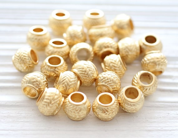 10pc matte gold rondelle beads, large gold metal beads, heishi beads, gold rondelle, gold heishi, slider, spacer beads, large hole beads