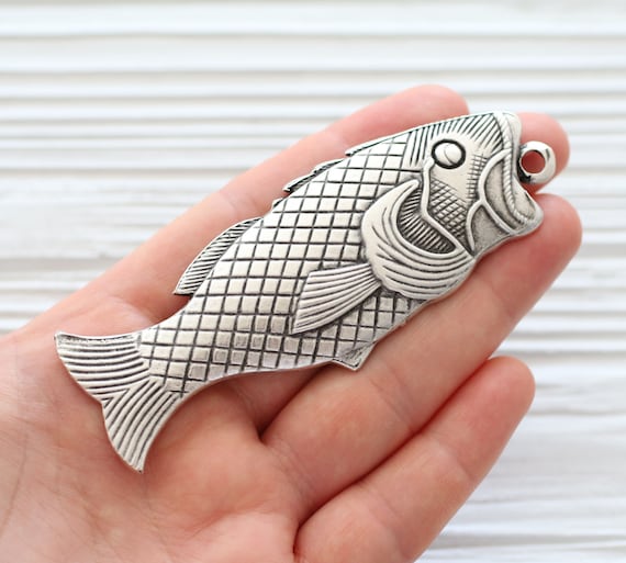 Fish pendant silver, sea pendant, fish medallion, big pendant, large animal pendant, silver fish, large fish, cute fish dangle pendant